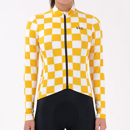 Maillot térmico de ciclismo para mujer, juvenil, color limón y blanco