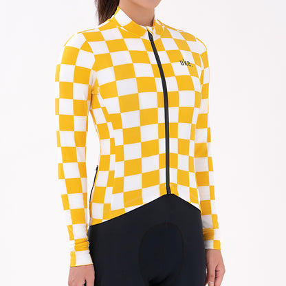 Maillot térmico de ciclismo para mujer, juvenil, color limón y blanco