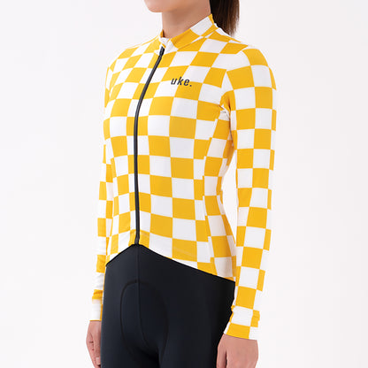 Maillot térmico de ciclismo para mujer, juvenil, color limón y blanco