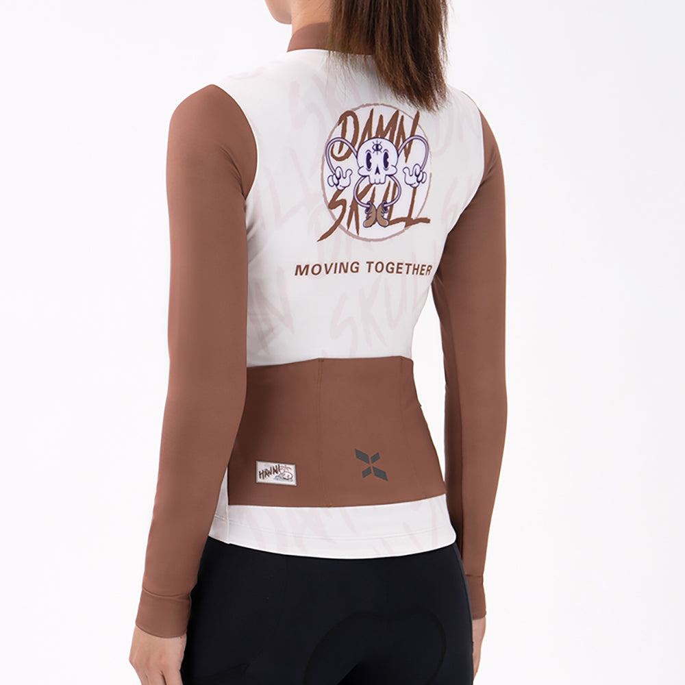 Maillot térmico de ciclismo para mujer Skull-Caramel