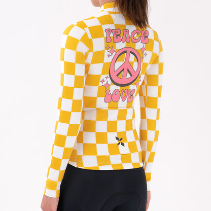 Maillot térmico de ciclismo para mujer, juvenil, color limón y blanco