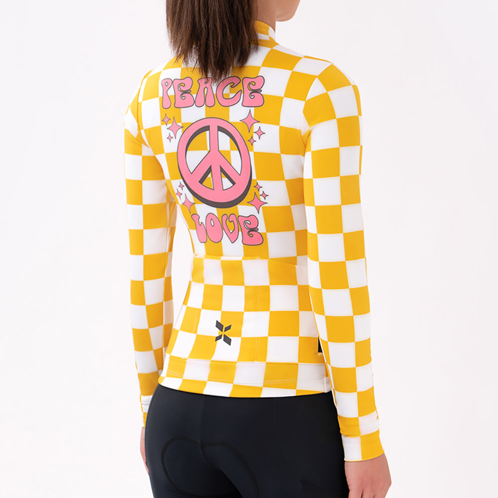 Maillot térmico de ciclismo para mujer, juvenil, color limón y blanco