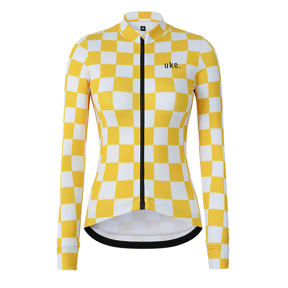Maillot térmico de ciclismo para mujer, juvenil, color limón y blanco
