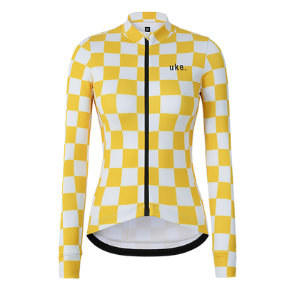 Maillot térmico de ciclismo para mujer, juvenil, color limón y blanco