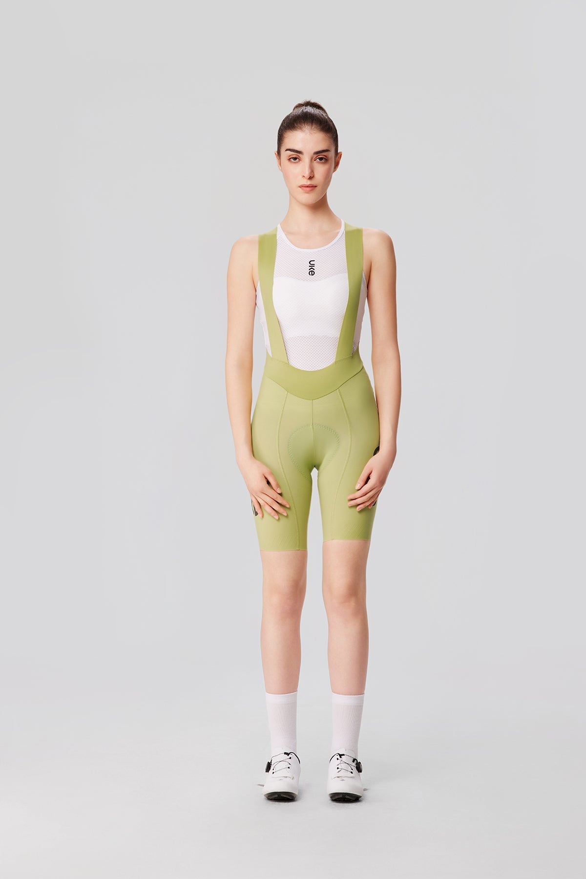 Women's Seamless Bib Shorts SI-1 Curly Shu-Pale yellow