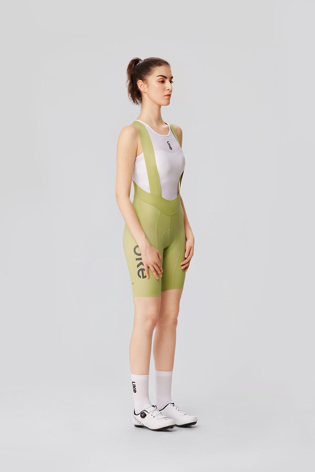Women's Seamless Bib Shorts SI-1 Curly Shu-Pale yellow