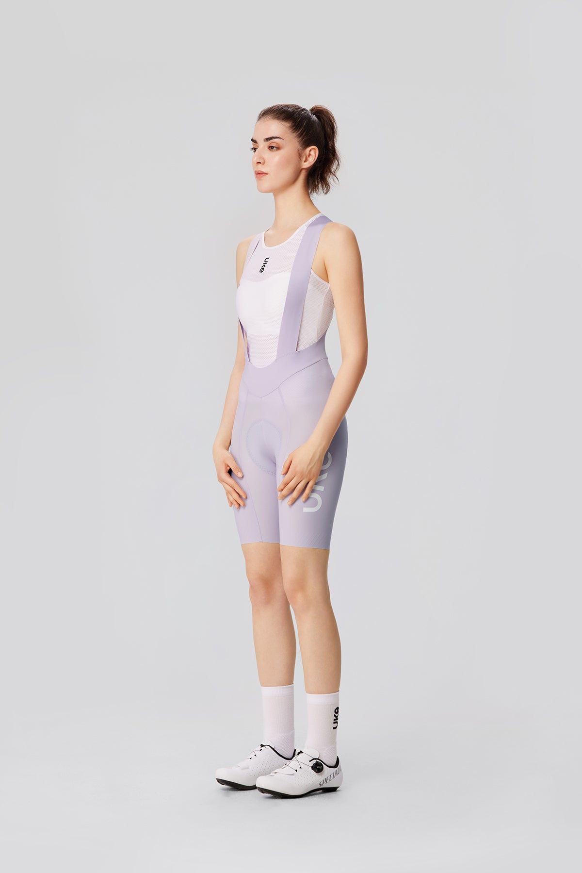 Women's Seamless Bib Shorts Curly Shu-Pale morning glory purple