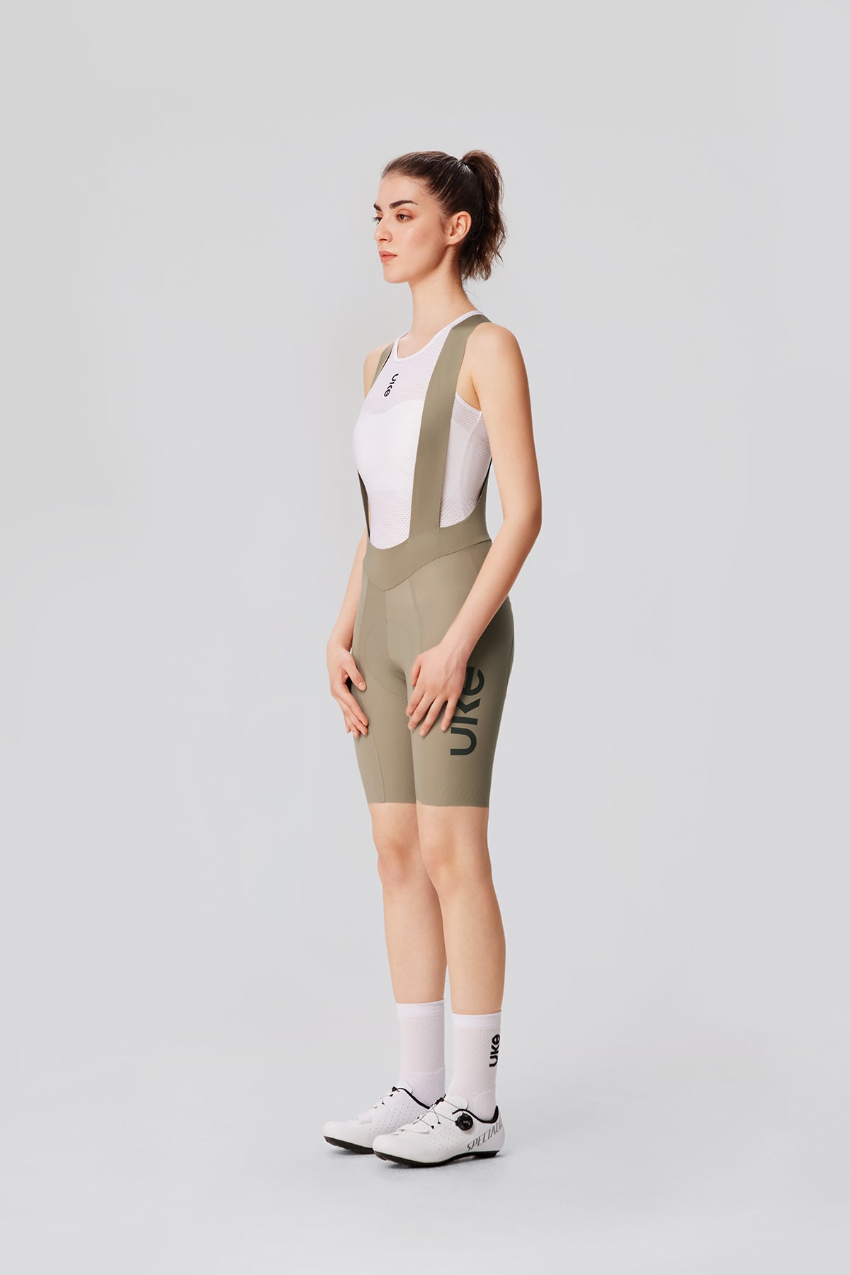 Women's Seamless Bib Shorts SI-1 Curly Shu-Grayish brown