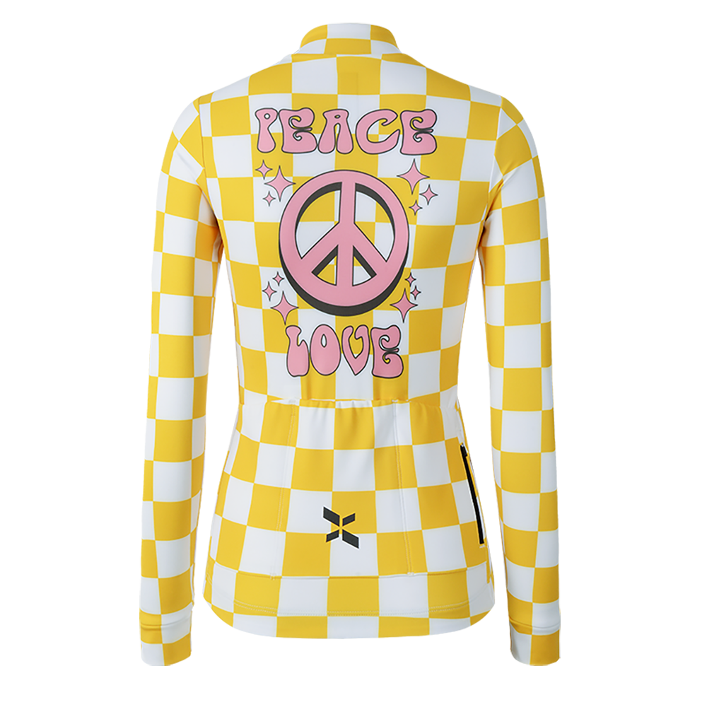 Maillot térmico de ciclismo para mujer, juvenil, color limón y blanco
