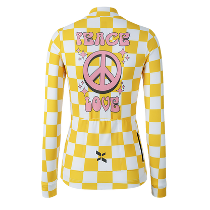 Maillot térmico de ciclismo para mujer, juvenil, color limón y blanco