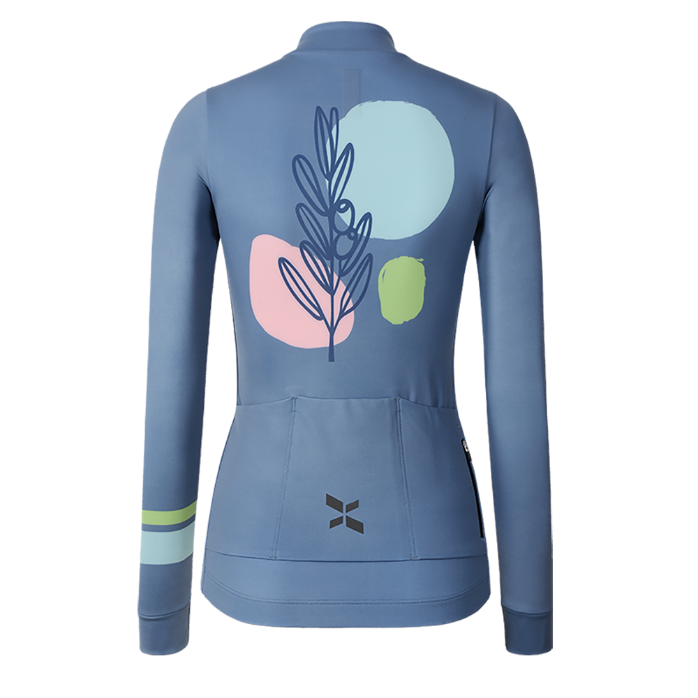 Women's Training Thermal Cycling Jersey Flower-Indigo Blue